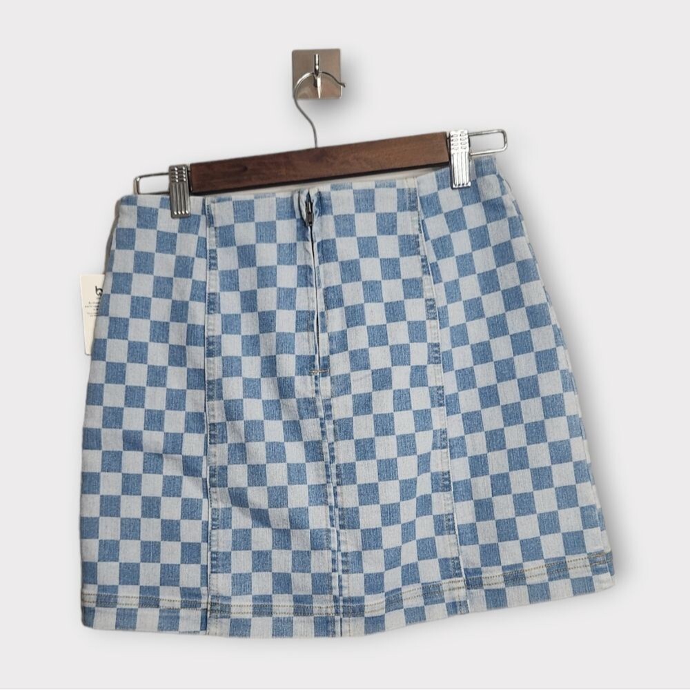 No Boundaries Checkered Denim Mini Skirt S - Picture 4 of 5